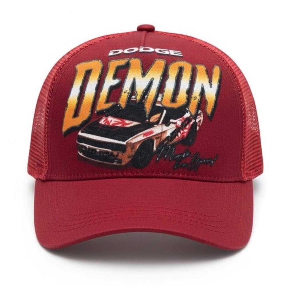 DODGE x REASON Limited Edition Demon‎ Car Trucker Hat Burgundy Mesh Snapback NEW